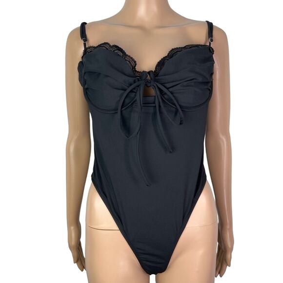 New Princess Polly Monument Black Lace Bra Top Thong Bodysuit - Picture 2 of 14